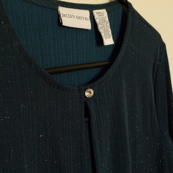 Green sparkle long sleeve layered jacket blouse - Picture 9 of 9